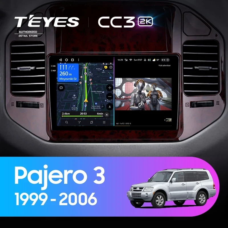 Штатная магнитола Teyes CC3 2K 4/32 Mitsubishi Pajero 3 V70 V60 (1999-2006)