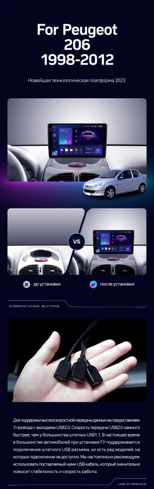 Штатная магнитола Teyes CC3 2K 4/64 Peugeot 206 T13 T16 T12 (1998-2012) F2