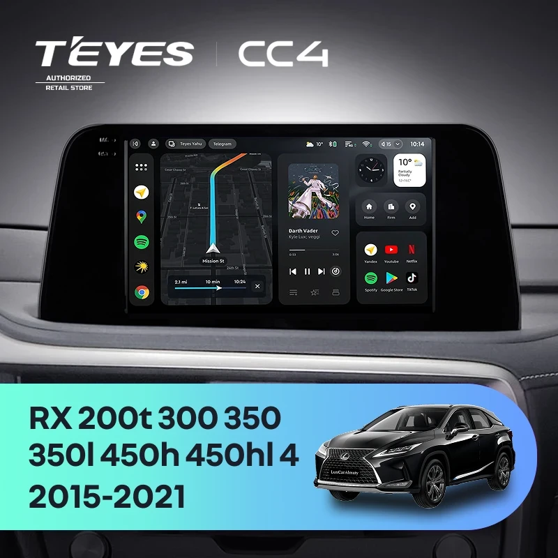 Штатная магнитола Teyes CC4 8/128 Lexus RX200t RX300 RX350 RX350l RX450h RX450hl AL20 IV (2015-2021)
