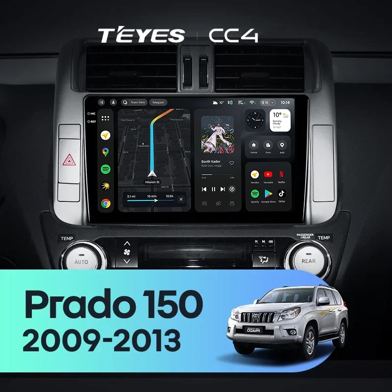 Штатная магнитола Teyes CC4 8/128 Toyota Land Cruiser Prado 150 (2009-2013) F2 Тип-A