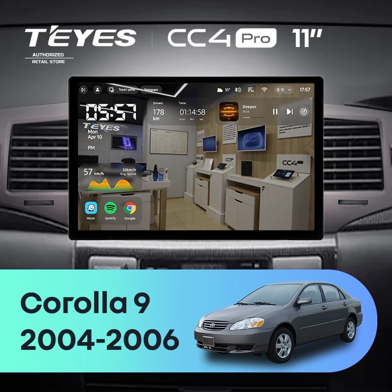 Штатная магнитола Teyes CC4 Pro 8/128 Toyota Corolla 9 E120 (2004-2006) (11")