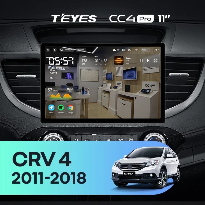 Штатная магнитола Teyes CC4 Pro 8/128 Honda CR-V 4 RM RE (2011-2018) Тип-C (11") 9 inch