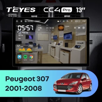 Штатная магнитола Teyes CC4 Pro 8/128 Peugeot 307 1 (2001-2008) (13")
