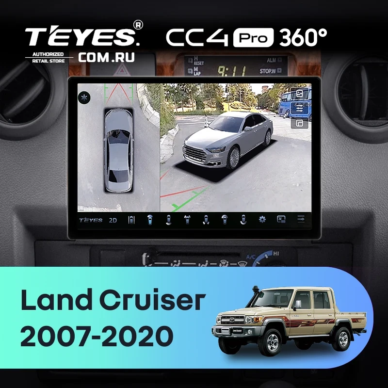 Штатная магнитола Teyes CC4 Pro 360 12/256 Toyota Land Cruiser 70 Series LC 79 (2007-2020) (11") (Дерево)