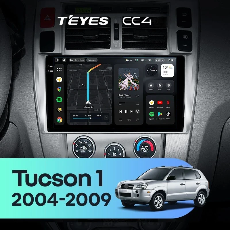 Штатная магнитола Teyes CC4 8/128 Hyundai Tucson 1 (2004-2009) F1