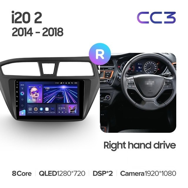 Штатная магнитола Teyes CC3L 4/64 Hyundai i20 2 GB (2014-2018) Правый руль