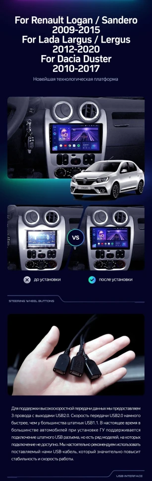 Штатная магнитола Teyes CC3 2K 360 6/128 Renault Logan 1 (2010-2015)