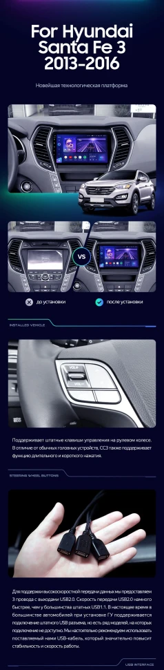 Штатная магнитола Teyes CC3L 4/32 Hyundai Santa Fe 3 (2013-2016) Тип-C