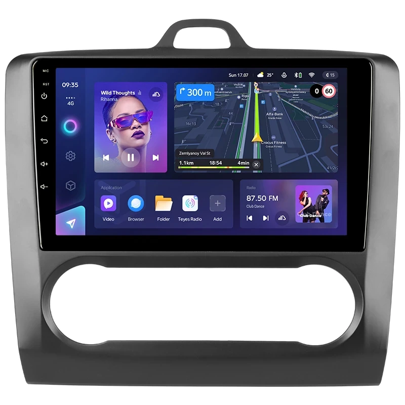 Переходная рамка Ford Focus 2 (2004-2011) (F2 - климат-контроль) (чёрная) (9")