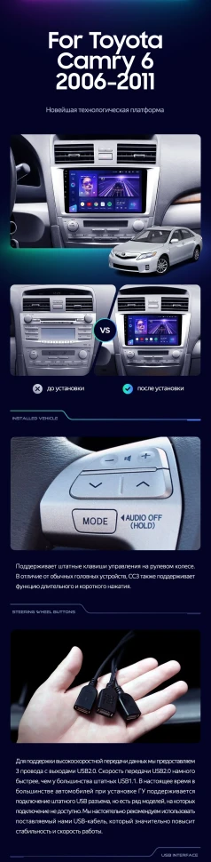 Штатная магнитола Teyes CC3 2K 4/32 Toyota Camry 6 XV 40 (2006-2011) F1