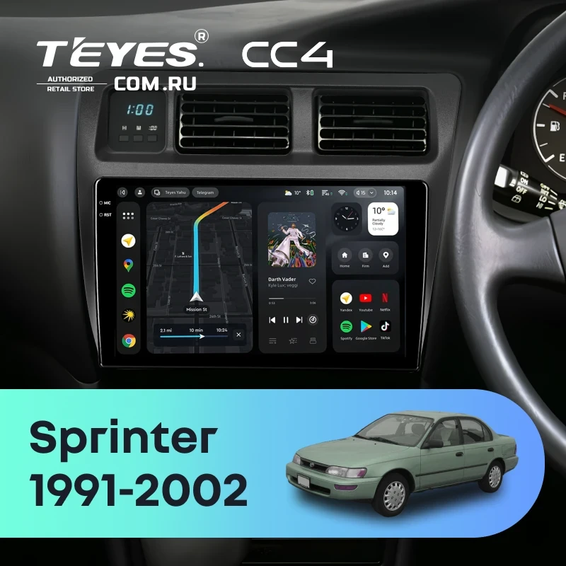 Штатная магнитола Teyes CC4 6/64 Toyota Sprinter 7 E100 (1991-2002) Правый руль F1