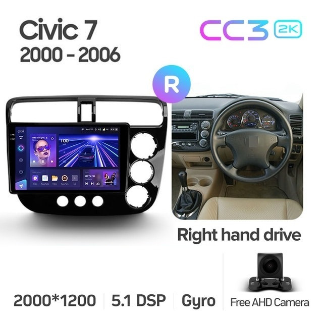 Штатная магнитола Teyes CC3 2K 6/128 Honda Civic 7 (2000-2006) F2 Правый руль