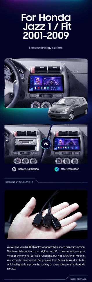 Штатная магнитола Teyes CC3 2K 4/32 Honda Jazz 1 (2001-2009)