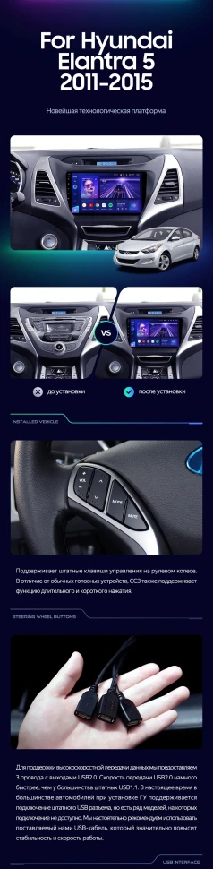 Штатная магнитола Teyes CC3 2K 6/128 Hyundai Elantra 5 JK GD MD UD (2010-2016) F1